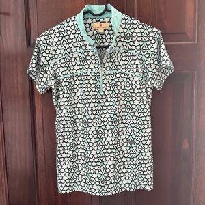 Women's Sport Haley Short Sleeve Golf Shirt Sz Small Aqua White Black Zip Front